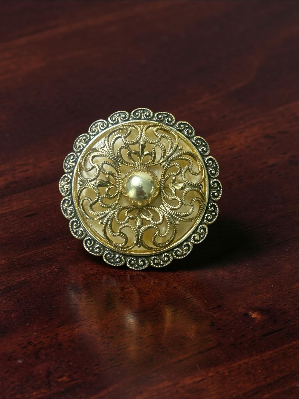 Vintage W. Germany Gold Filigree Scarf Clip Ornate Round